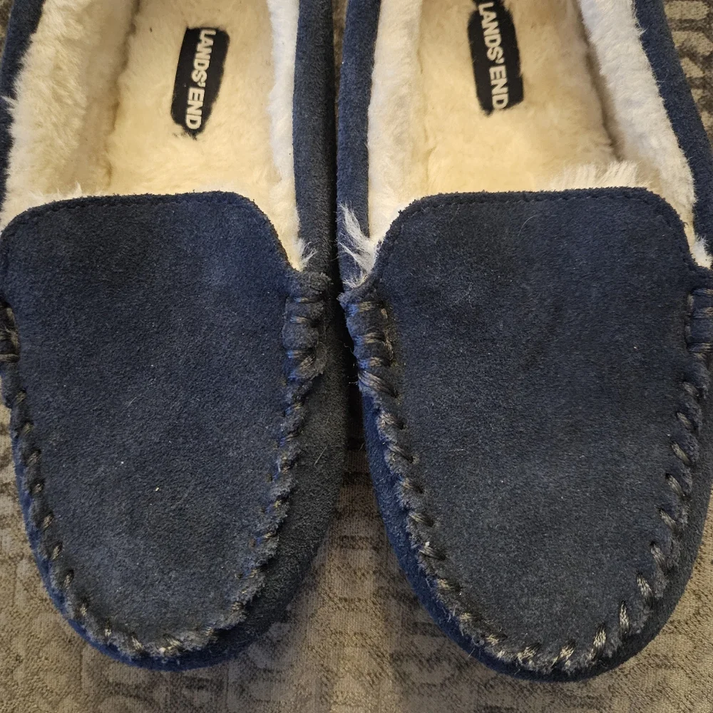 Lands' End Kids Navy Suede Loafers - Sz 4, Cozy, Durable, Unisex